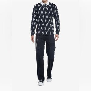 Hot Topic skeleton hands polo shirt black & white